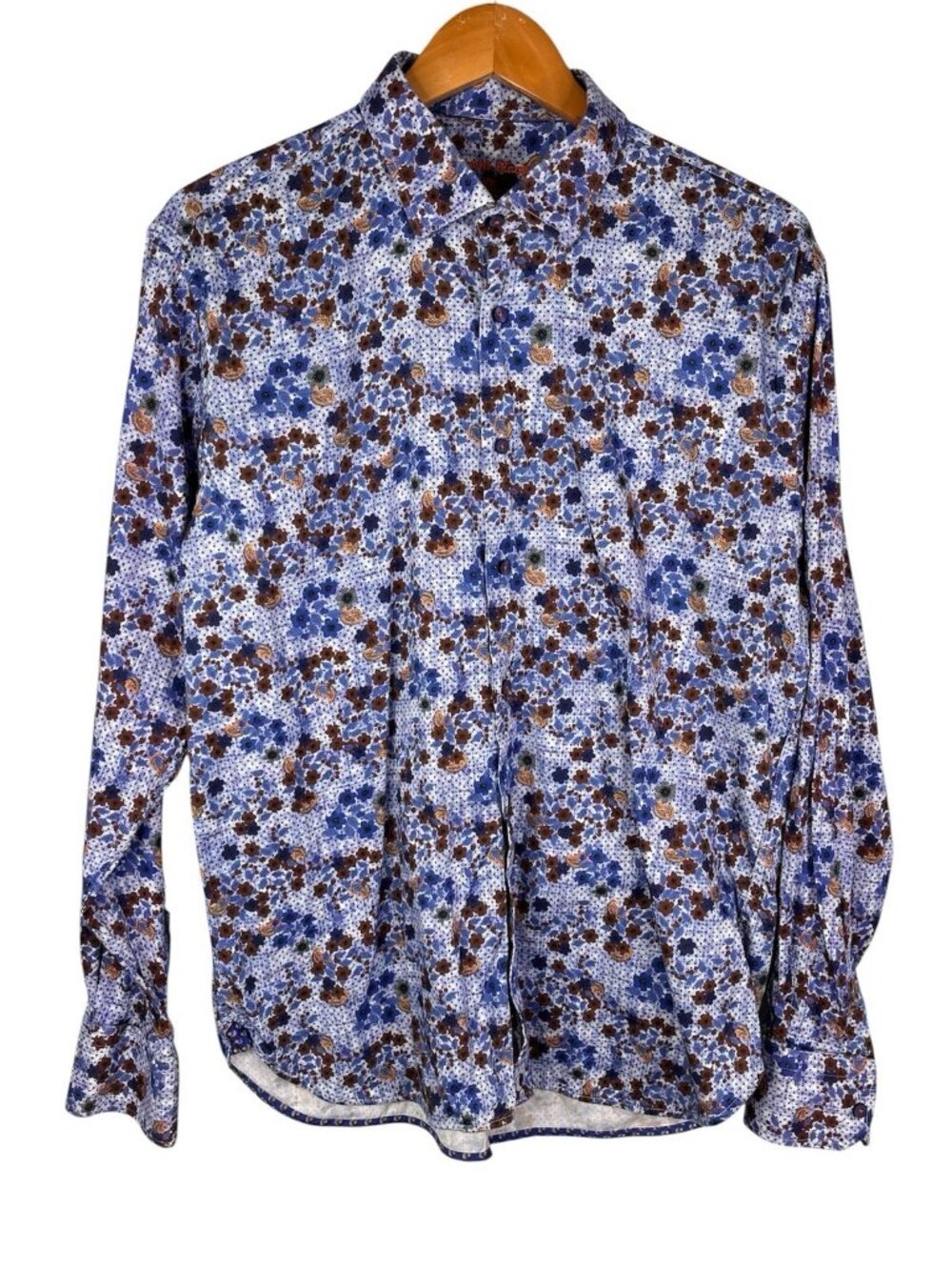 VISCONTI BLACK Men's Blue Floral Paisley Button Down Shirt XL